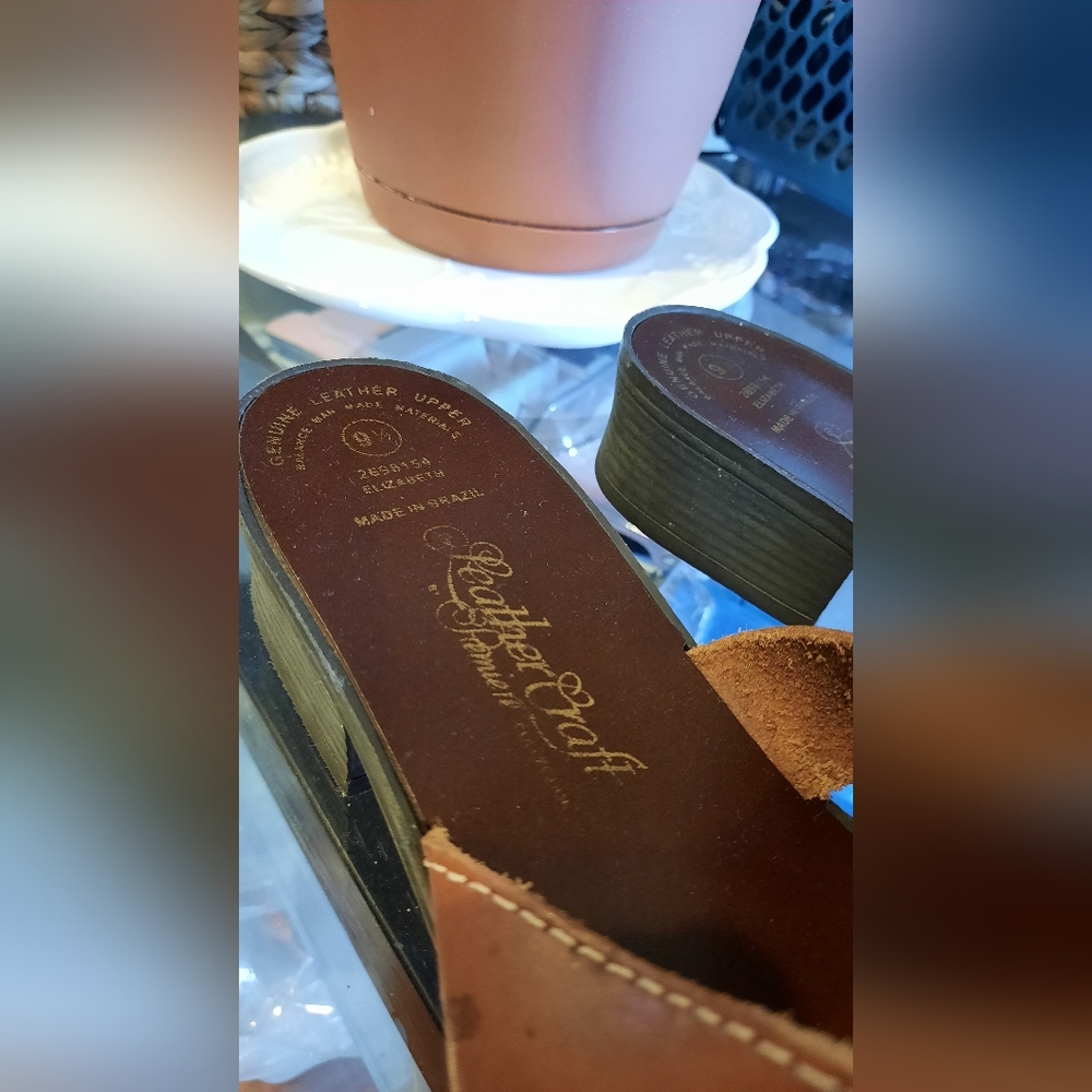 Leather Craft Genuine Leather Sandals Slide Beachy Coastal - Picture 2 of 4